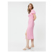 Koton Gimped Balloon Sleeve Slit Midi Dress