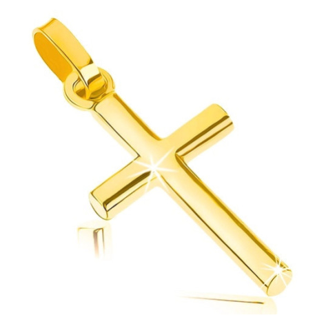 Prívesok zo žltého 9K zlata - malý latinský križik, hladký lesklý povrch