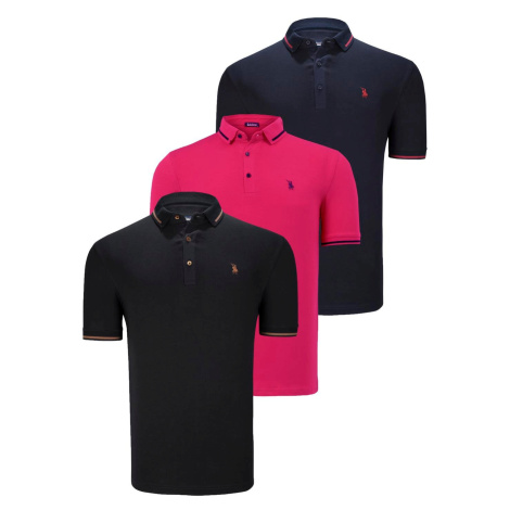 TRIPLE SET T8586 DEWBERRY MEN'S T-SHIRT-BLACK-NAVY-FUCHSIA