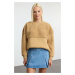 Trendyol Light Brown Plush Stitch Detailed Oversize/Wide Pattern Thick Knitted Sweatshirt