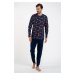 Men's pyjamas Witalis, long sleeves, long legs - print/navy blue