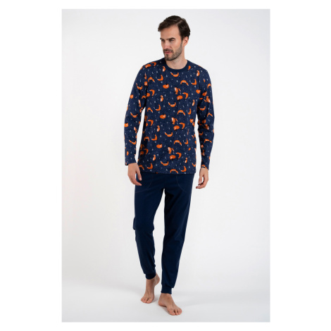 Men's pyjamas Witalis, long sleeves, long legs - print/navy blue Italian Fashion