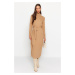 Trendyol Beige Belted Pearl Detailed Long Knitwear Dress