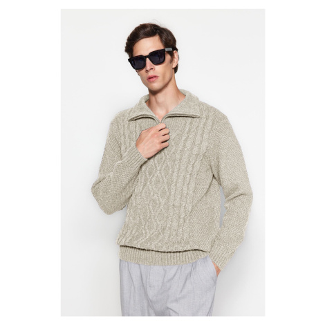 Trendyol Ecru Regular Half Turtleneck Hair Knit Sweater