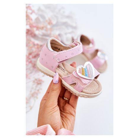 Children's leather sandals with heart pink Elianna