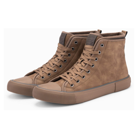 Ombre Men's high-top sneakers with decorative piping - brown