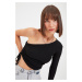 Trendyol Black Knitted One-Shoulder Fitted Blouse with Pleats