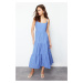 Trendyol Indigo Skirt Waist Opening Cotton Blend Maxi Woven Dress