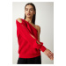 Happiness İstanbul Women's Red Window Detail Single Sleeve Knitwear Sweater