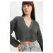 DEFACTO Regular Fit V Neck Basic Plain Buttoned Knitted Cardigan