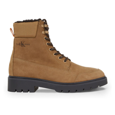 Calvin Klein Jeans Outdoorová obuv Combat Mid Laceup Wl Suede YM0YM00765 Hnedá