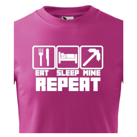 Detské tričko Eat Sleep Mine Repeat - tričko pre hráčov Minecraft