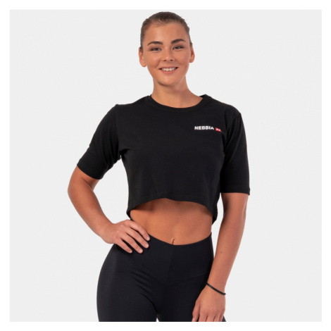 NEBBIA - Crop top na cvičenie Minimalist Logo 600 (black) - NEBBIA