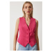 Happiness İstanbul Women's Dark Pink Fitted Short Woven Vest