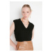 Trendyol Black Crop V Neck Knitwear Sweater