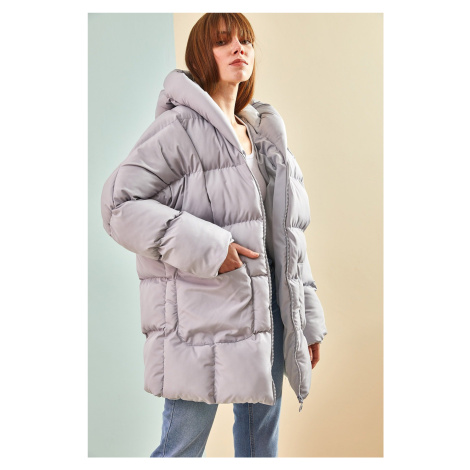 Bianco Lucci dámsky oversized nadýchaný kabát s dvojitými vreckami a kapucňou