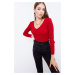 Lafaba Women's Red V-Neck Knitwear Sweater