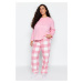 Trendyol Curve Pink Embroidery Detail Plaid/Checked Fleece Knitted Pajamas Set