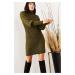 Olalook Women's Khaki Sleeve and Skirt Textured Knitwear Dress