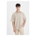 DEFACTO Oversize Fit Wide Pattern Polo Collar Short Sleeve Shirt