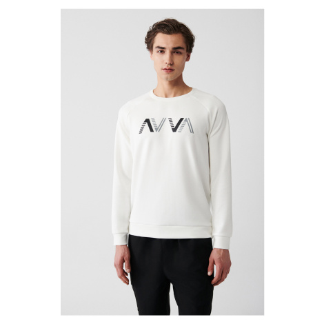 Avva Men's Ecru Soft Touch Crew Neck Printed Standard Fit Regular Fit Sweatshirt