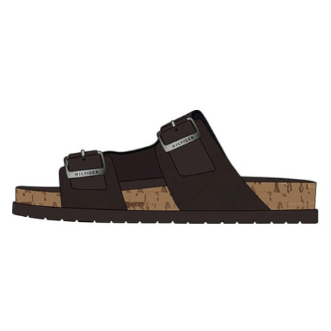 Tommy Hilfiger Šľapky - CORK SUEDE BUCKLE SANDAL hnedé