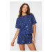 Trendyol Navy Blue 100% Cotton Galaxy Patterned Knitted Pajamas Set
