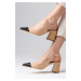 Mio Gusto Natalie Nude Pointed Toe Open Back Chunky Heel Shoes