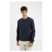 DEFACTO Navy Blue Regular Fit Crew Neck Basic Plain Sweatshirt