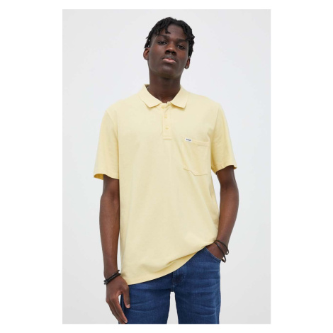 Bavlnené polo tričko Wrangler žltá farba, jednofarebné