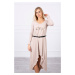 Dress with a decorative belt and inscription beige