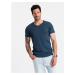 Ombre BASIC men's classic cotton T-shirt with a serape neckline - dark blue