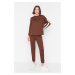 Trendyol Brown Stripe Detailed Thin Knitted Tracksuit Set