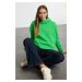 Trendyol Green Regular/Normal Fit Basic Hooded Thick Inside Fleece Knitted Sweatshirt