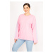 Şans Women's Pink Plus Size Sleeve Printed Sweatshirt