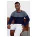 Trendyol Navy Blue Slim Crewneck Textured Knitwear Sweatshirt