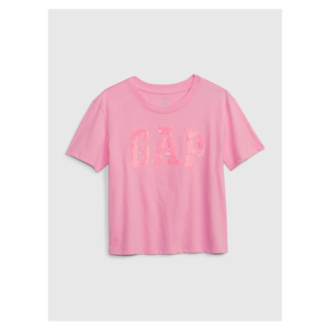 Ružové dievčenské tričko organic logo GAP