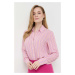 Tričko s prímesou hodvábu Patrizia Pepe ružová farba, regular, s klasickým golierom