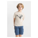 DEFACTO Boy's Crew Neck Printed Short Sleeve T-Shirt