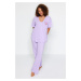 Trendyol Curve Lilac Printed, Pocket Detailed, Knitted Pajamas Set