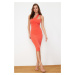 Trendyol Pomegranate Flower Single Sleeve Fitted Midi Flexible Knitted Midi Pencil Dress