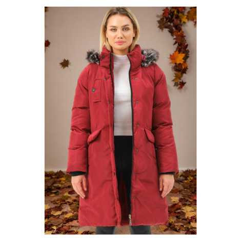 Z6774 DEWBERRY WOMEN'S COAT-PLAIN BURGUNDY