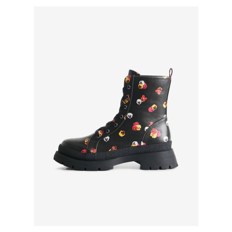 Black Desigual Boot Flowers - Women Ankle Flowered Shoes - Women