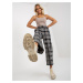 Black fabric culotte trousers with checkered pattern