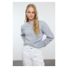 Trendyol Gray Melange Twirl Detailed Crop Thick Inside Fleece Crew Neck Knitted Sweatshirt