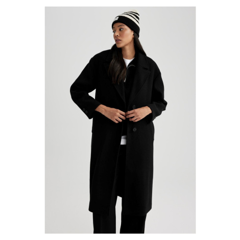 DEFACTO Oversize Wide Mold Double Breasted Collar Woolen Buttoned Long Cashmere Coat