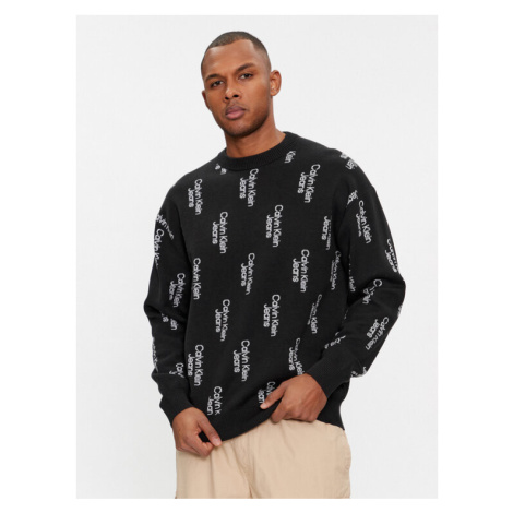 Calvin Klein Jeans Sveter Stacked Logo Aop Sweater J30J325287 Čierna Regular Fit
