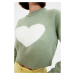 Trendyol Mint Heart Jacquard Crop Knitwear Sweater