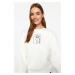 Trendyol Ecru Floral Embroidered Regular Thick Inside Fleece Crew Neck Knitted Sweatshirt