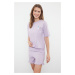 Trendyol Lilac Cotton Printed T-shirt-Shorts Knitted Pajama Set